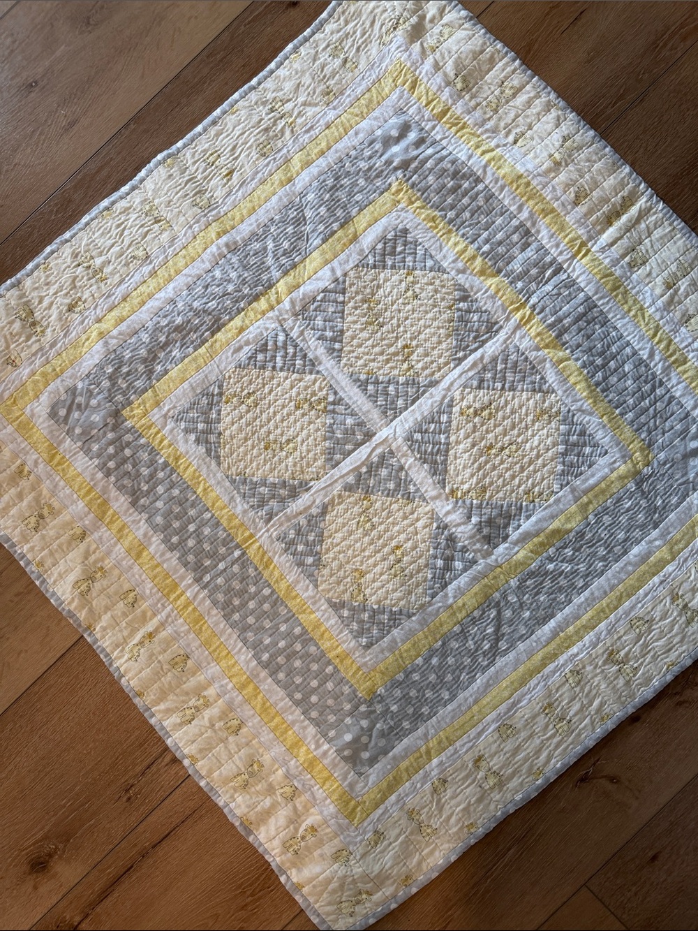 Handmade Soft Yellow & Gray Patchwork Baby Quilt